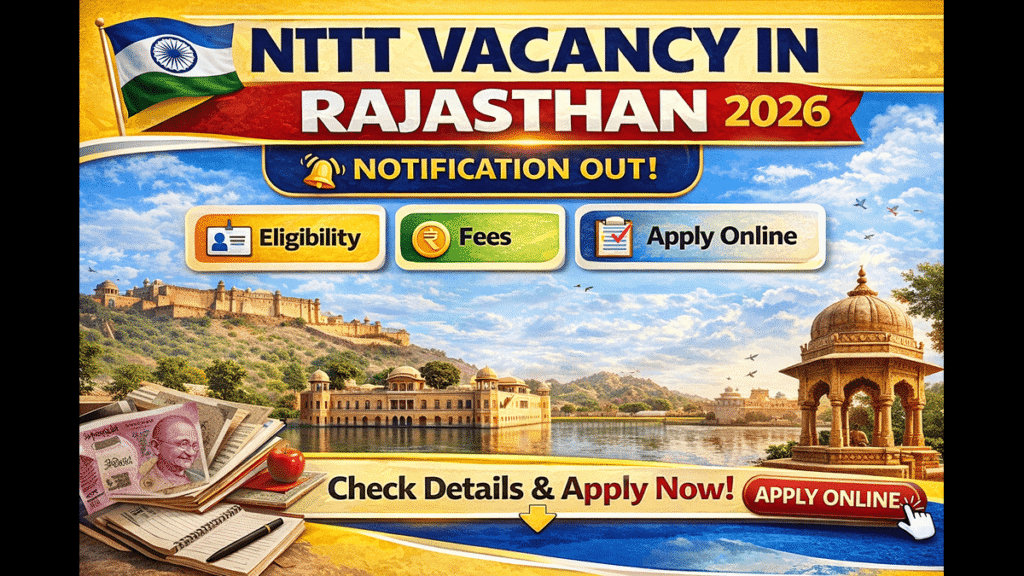 NTT Vacancy in Rajasthan 2026- Notification Out, Fees, Eligibility And Apply Online